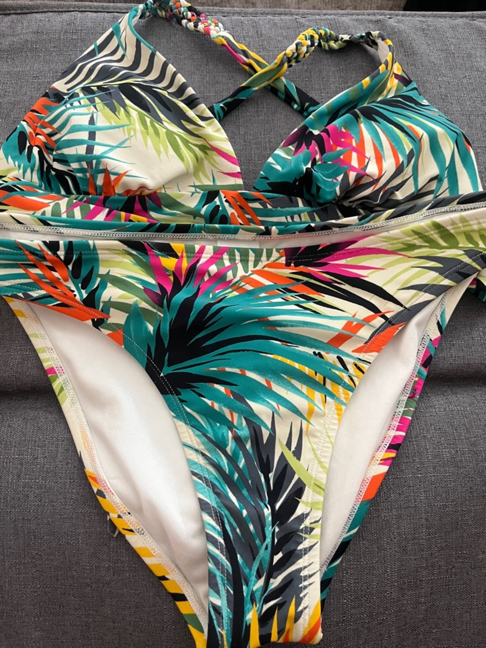 Women’s Tropical Leaf Print Two-Piece Swim Set - Teal & Multicolor